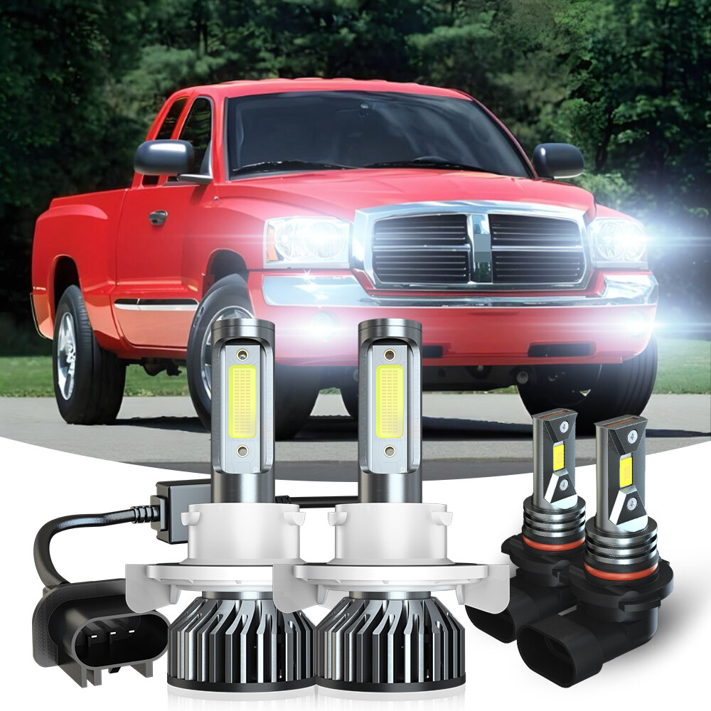 4x LED Headlight with Fog Bulbs For Dodge Dakota 2005 2006 2007 2008 2009