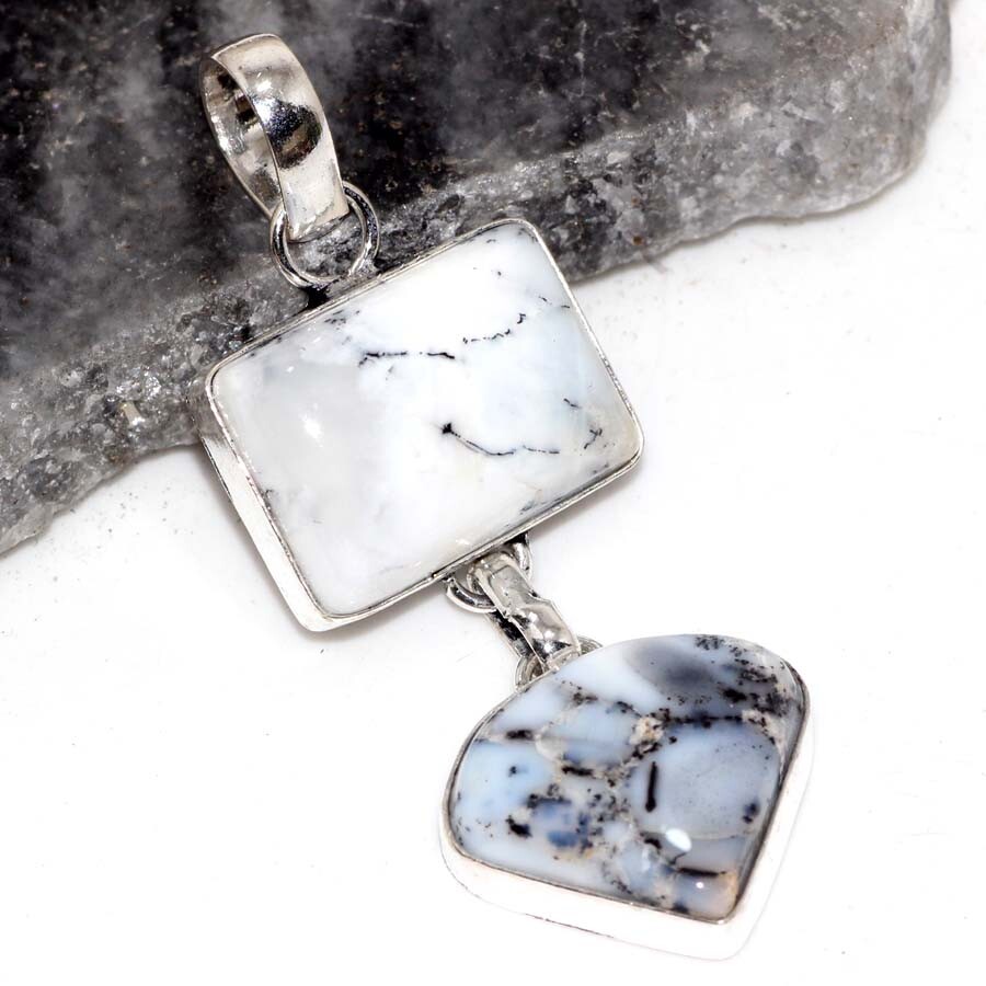 Dendritic Opal 925 Silver Plated Gemstone Long Pendant 2.3