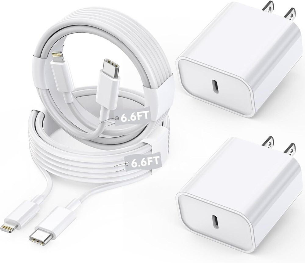 2-Pack Fast USB-C Charger for iPhone 14 13 12 11 XR 8 7 6 Plus & Pro Max Models