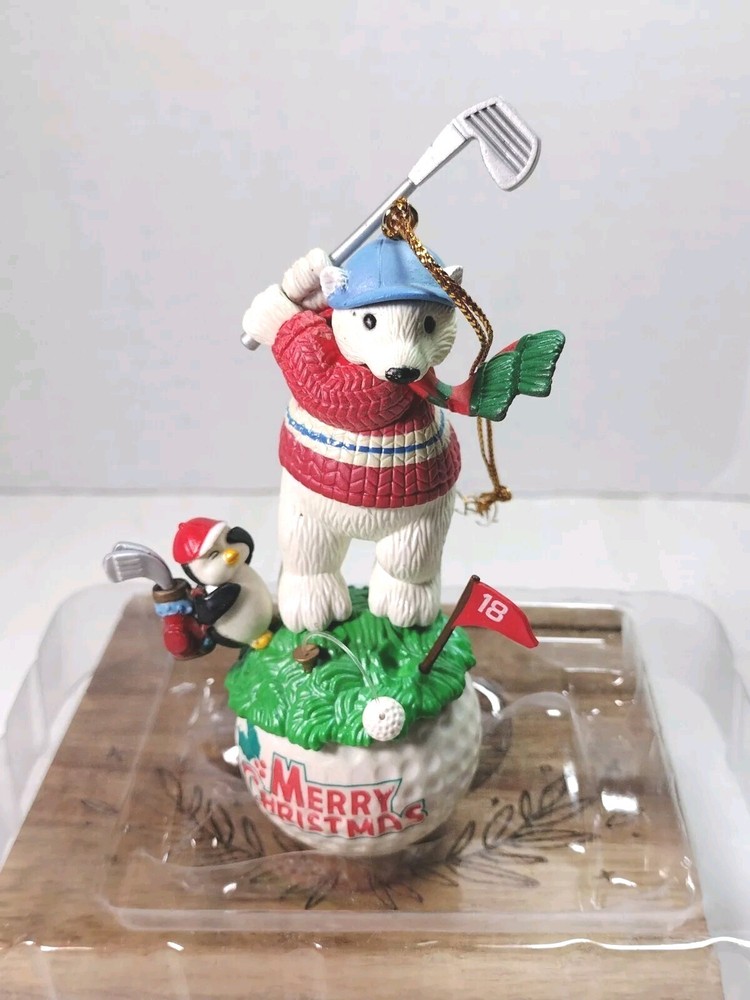 Golf Vintage Christmas Tree Ornament Polar Bear And Penguin Golfing Together
