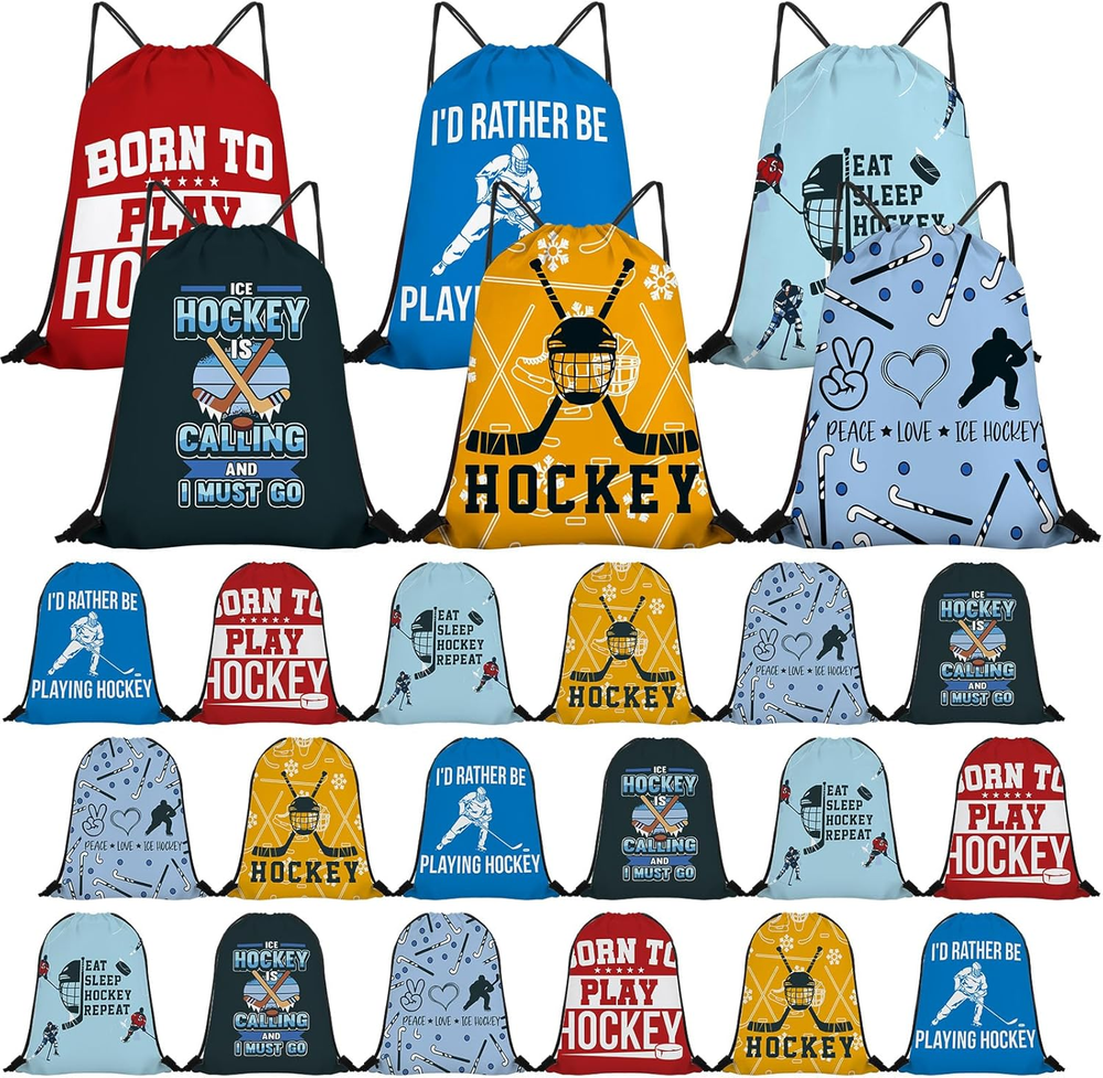 24 Pcs Hockey Drawstring Bags Bulk 16 X 14 Inch Lightweight Sports Sack with Adj