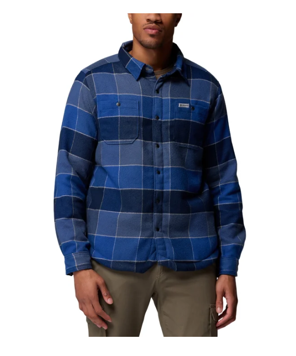 Columbia Men's Flannel Sherpa Lined Shirt Jacket Plaid Blue Size XL