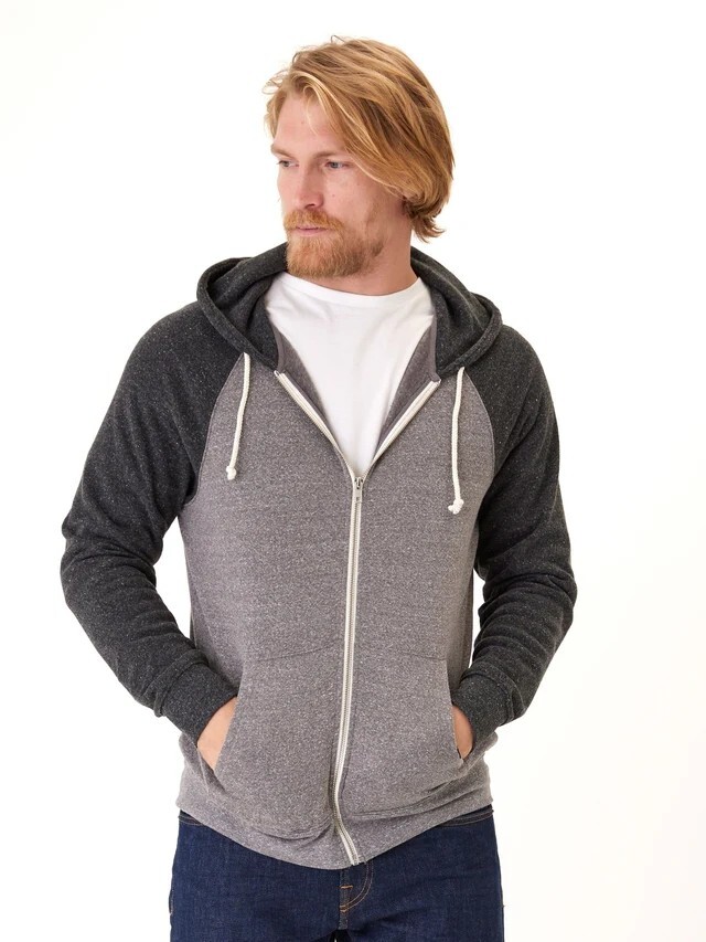 Threads 4 Thought Men's Triblend Ragland Colorblock Hoodie Jacket Gray Sz XS NWT