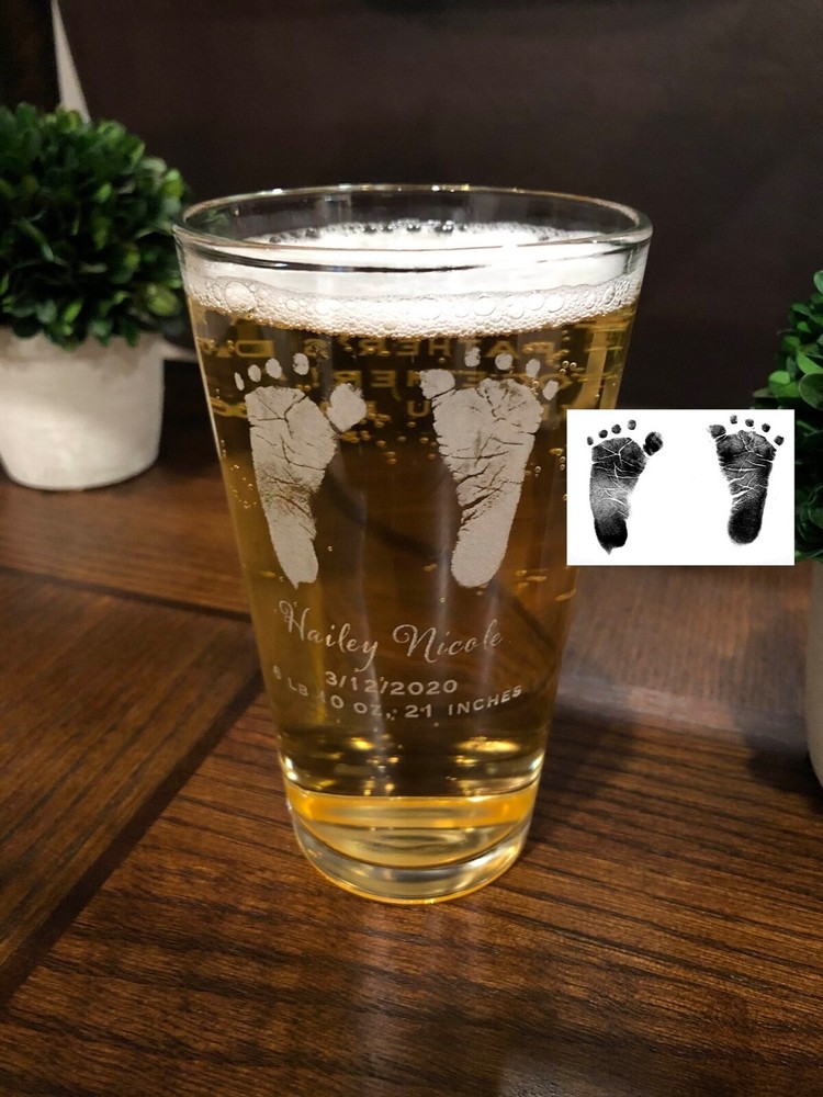 Mothers Day Gift, Gifts for Mom, Actual Baby Footprints Engraved Pint Glass-image