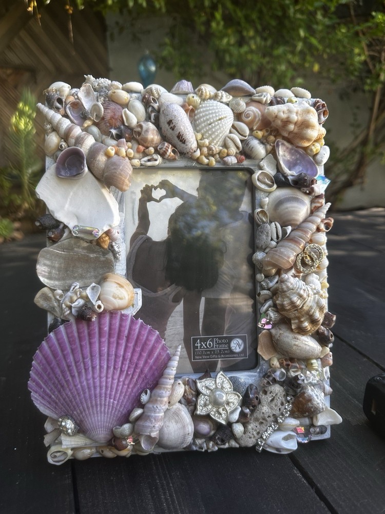 Handcrafted Seashell  Picture Frame With Large Asst. Seashells 4x 6 Seashell Art