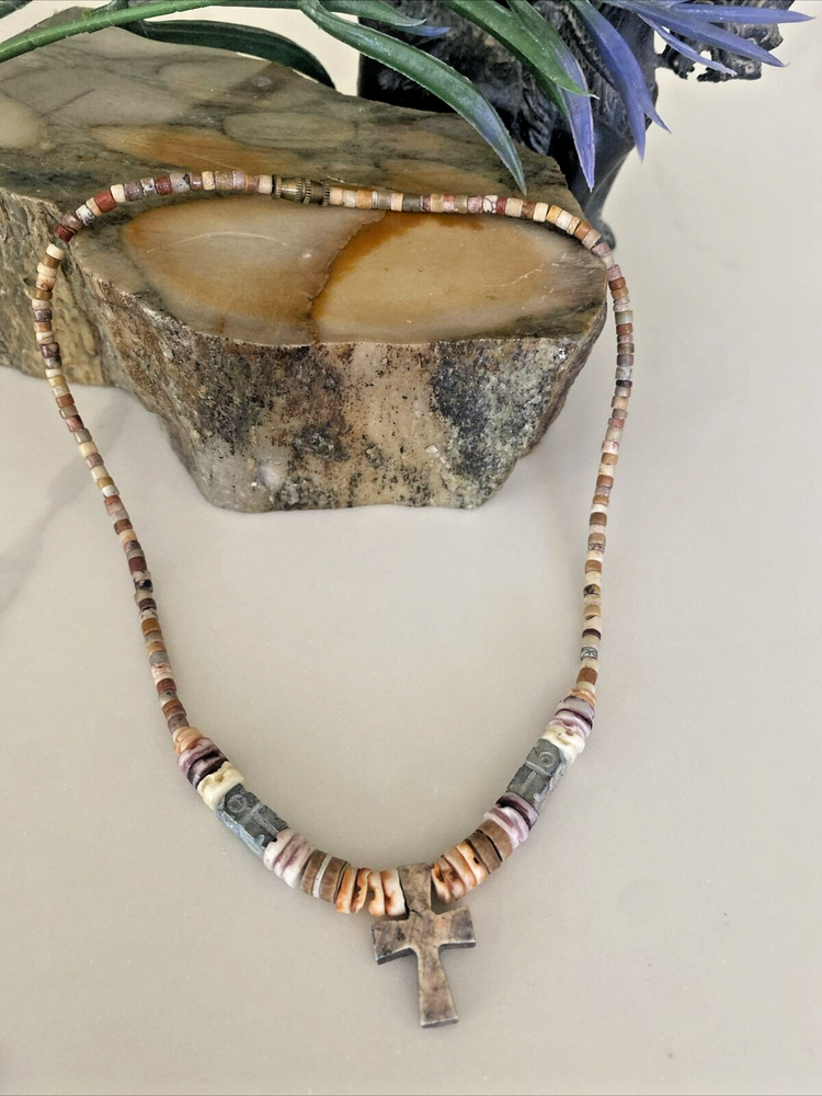 FLASH SALE! Vintage Purple & Orange Spiny Oyster Heishi Jasper Beaded Necklace.-image
