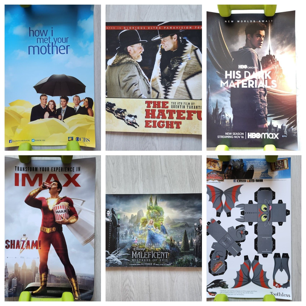 Lot of 6 Small Movie & TV Posters Shazam HIMYM His Dark Materials Hateful Eight