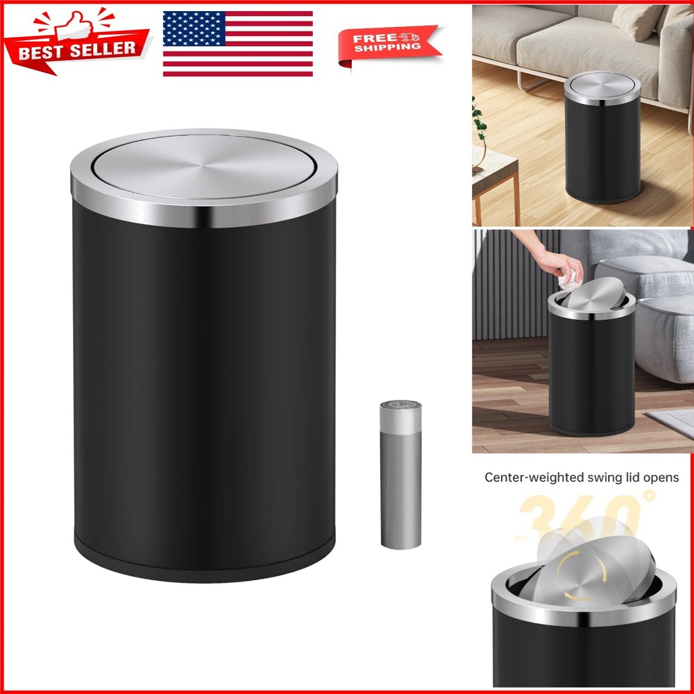 Compact 9 Liter Stainless Steel Trash Can with Swing Lid - Perfect for Any Room