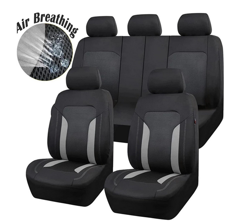 5-Sits Car Seat Cover Cushion Full Set Breathable Mesh Chair Protector Black