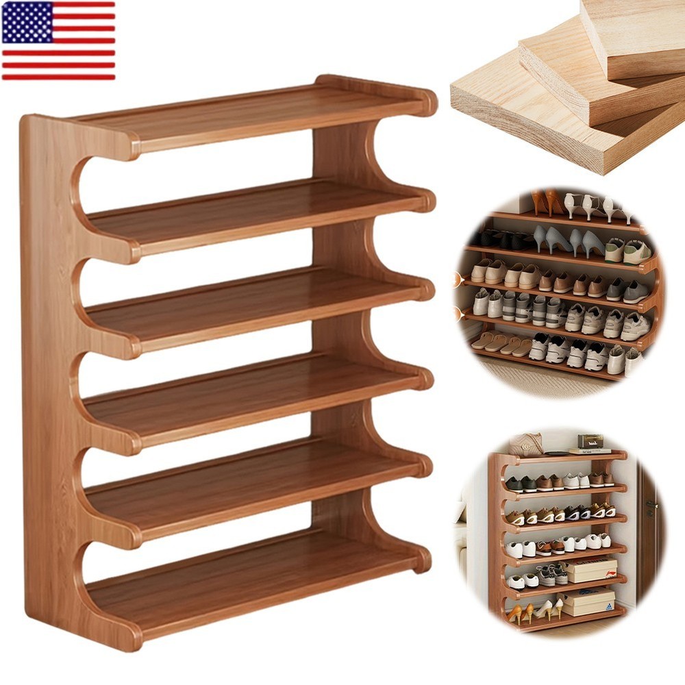 Wooden Shoe Rack Shoe Organizer Shelves 6 Layer Multi-Function for Living Room