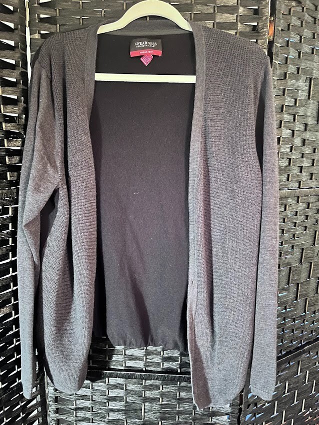 Kenneth Cole Awareness Gray Front, Black Back, Open Front Cardigan Size L