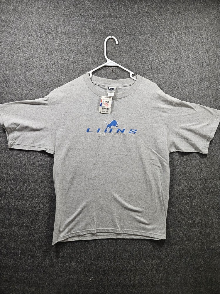 Vintage Detroit Lions Lee Sport Embroided Gray T-shirt New With Tags Size LARGE