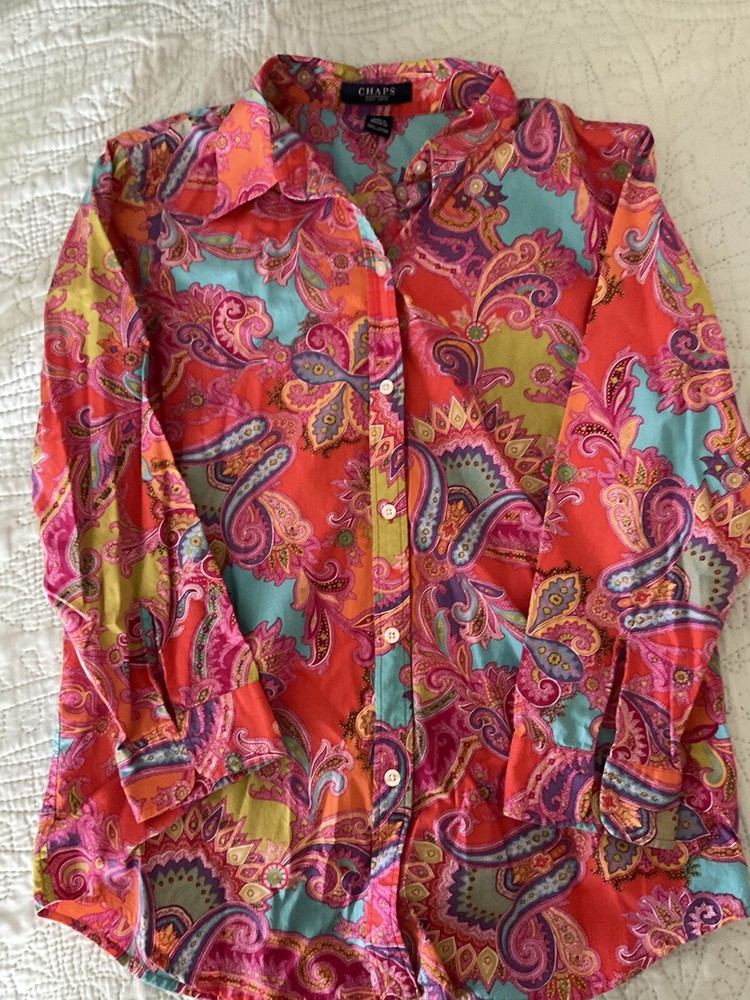 Chaps Women’s Longsleeve Button Shirt Sz 0 Pink Paisley