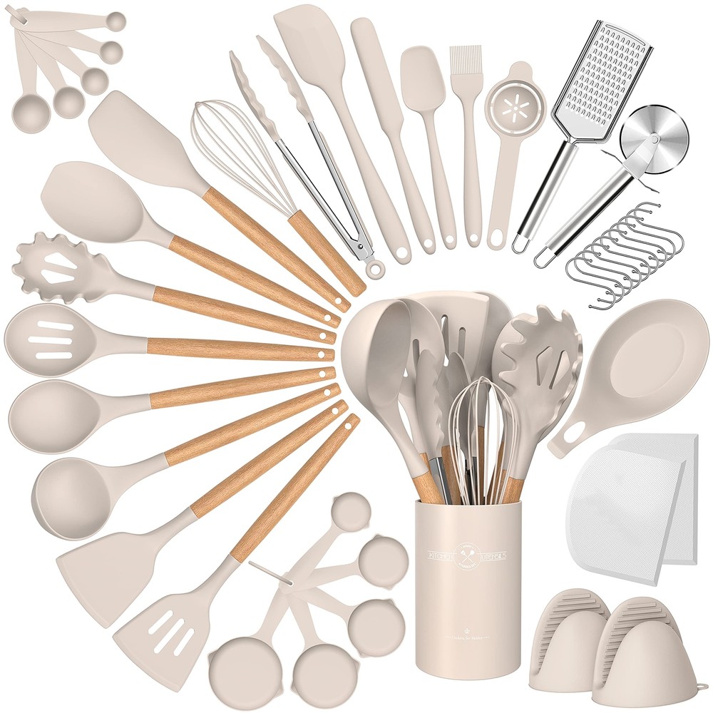 Silicone Cooking Utensils Set, 43Pcs Non-Stick Kitchen Utensils Spatula Set w...