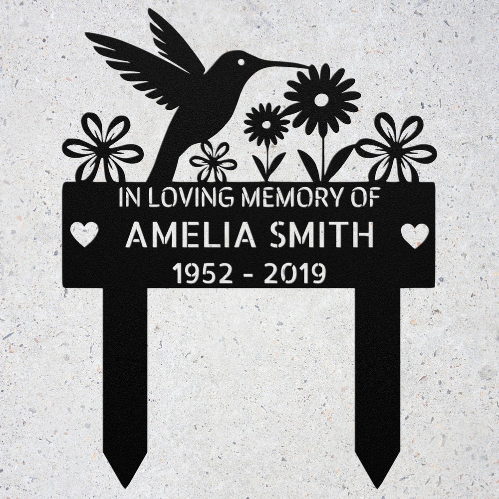 Custom In Loving Memory Hummingbird Metal Garden Stake Grave Marker Decor
