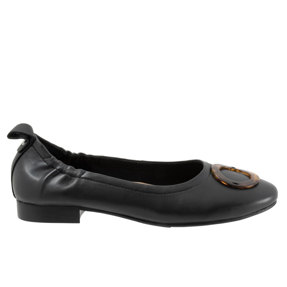 Trotters Gia Ornament T2324-001 Womens Black Leather Ballet Flats Shoes