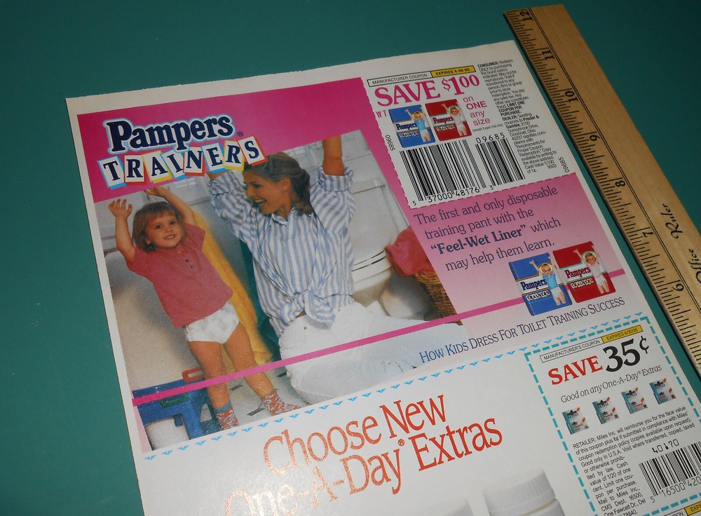 Vintage 1995 Pampers Diapers Trainers Potty Training Girl Coupon Ad Print-image