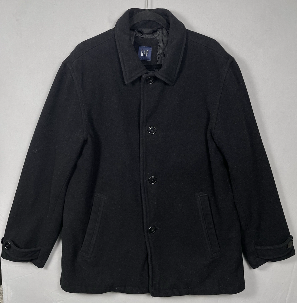 Vintage Gap Men's PeaCoat Large Black Wool Jacket