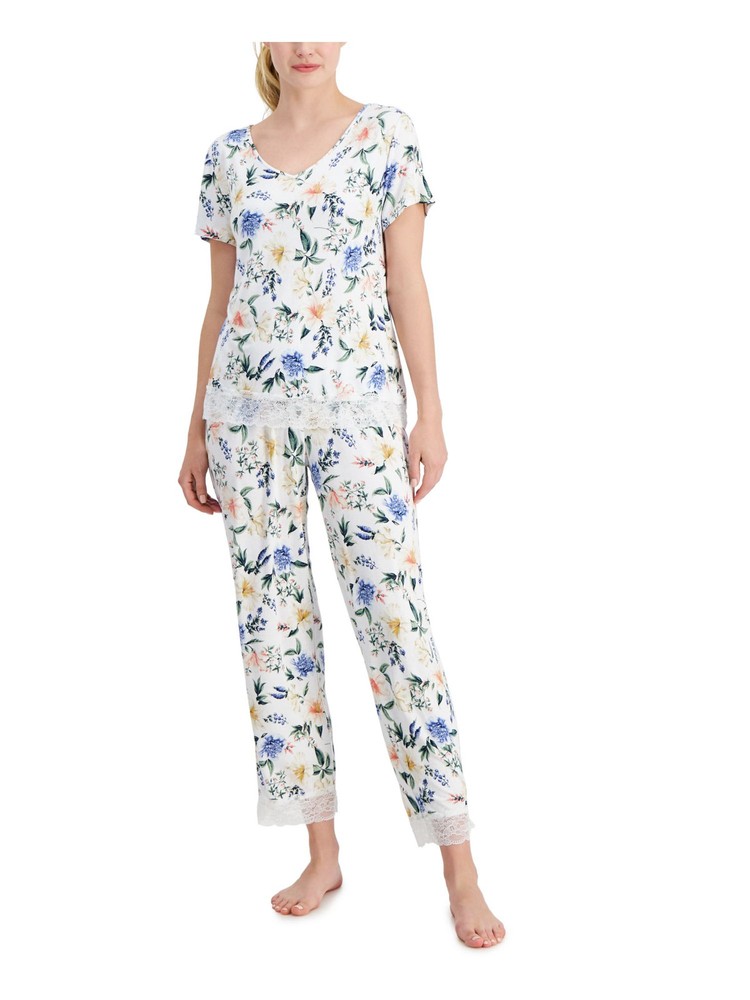 CHARTER CLUB INTIMATES Intimates White Floral Sleepwear Sleep Pants L