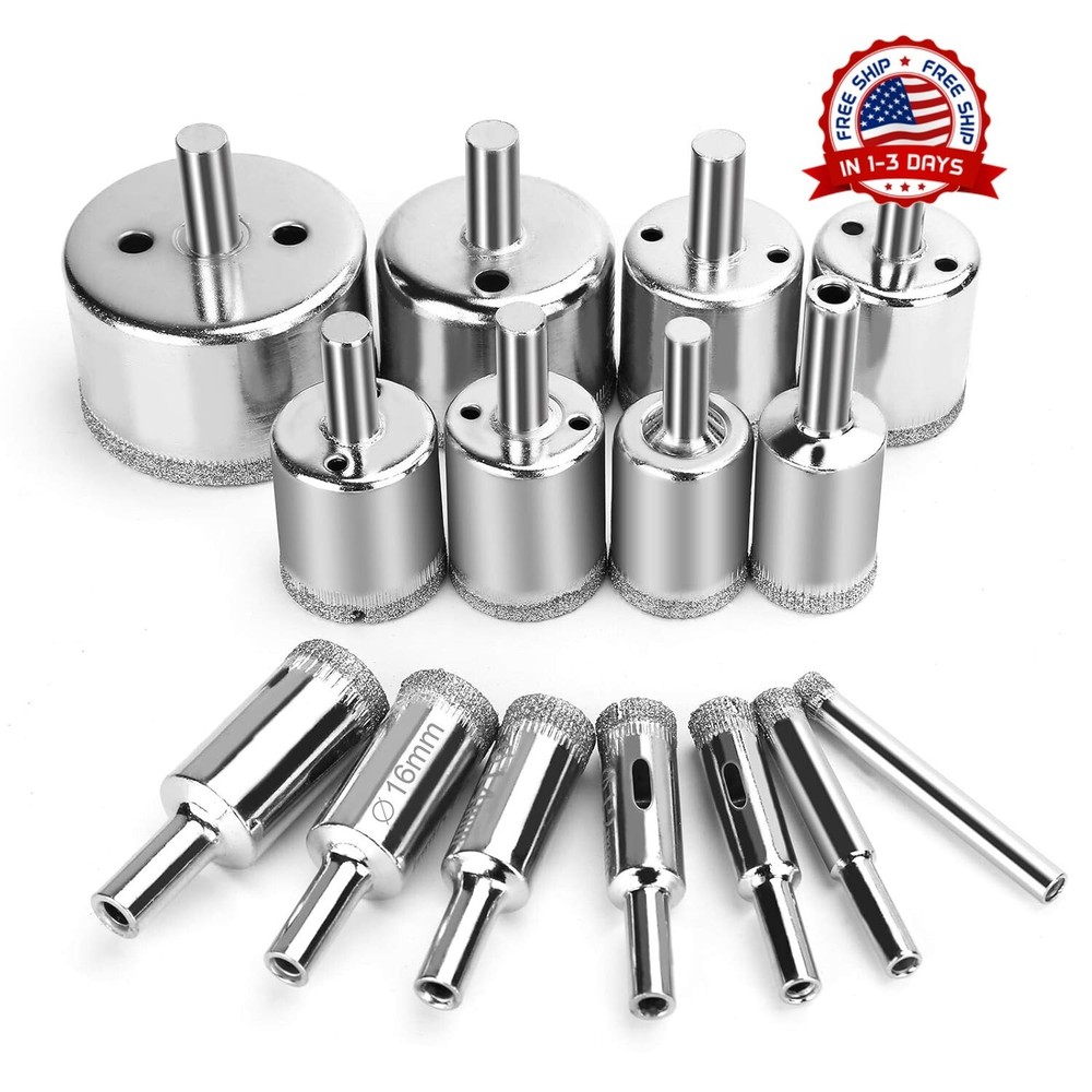 Kit de sierra perforadora de diamante de 15 piezas, brocas para vidrio