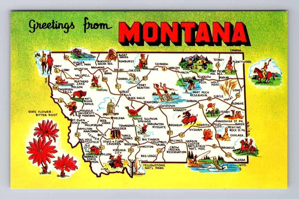 MT-Montana, General Landmark Greetings, Souvenir, Vintage Postcard