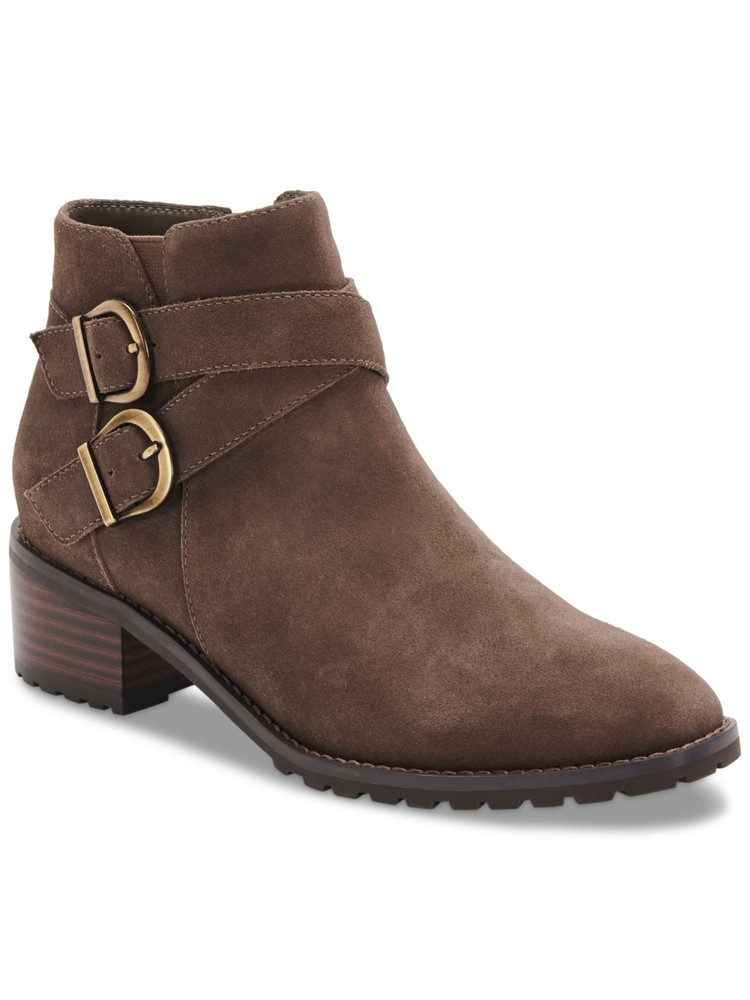 AQUA COLLEGE Womens Brown Sela Round Toe Block Heel Booties 8 M