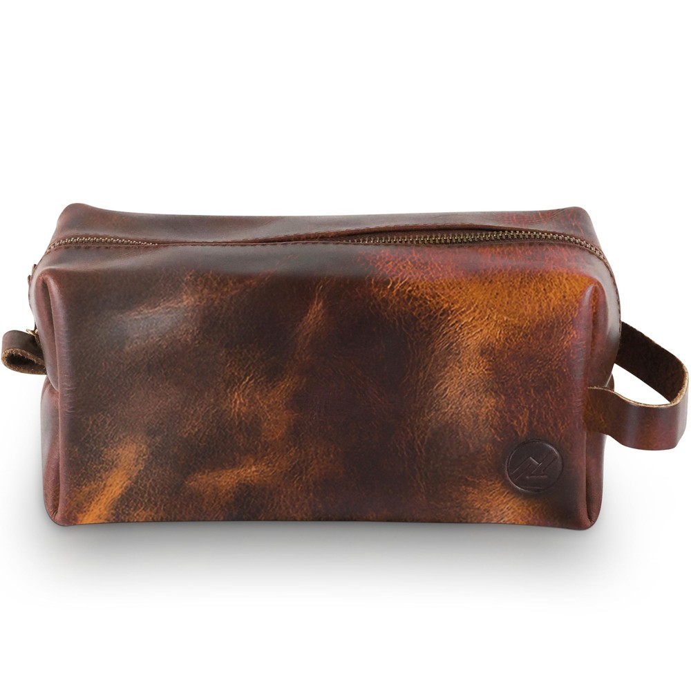 Premium Leather Men's Travel Toiletry Bag - Shaving Kit & Organizer