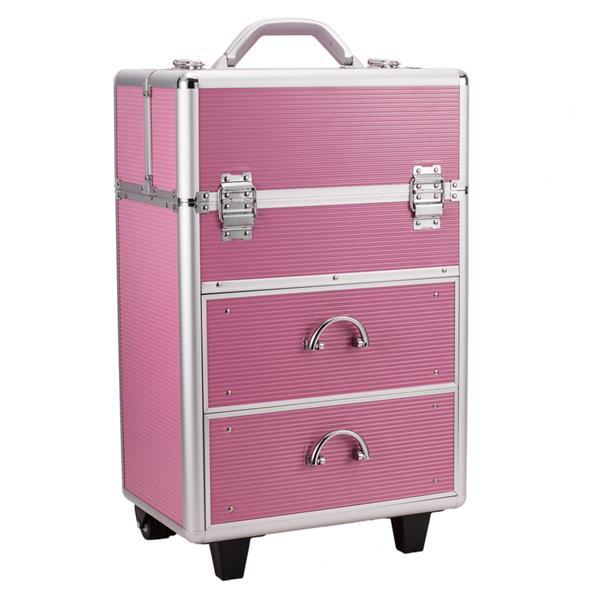4*Lockable*Makeup*Case*Trays Pink