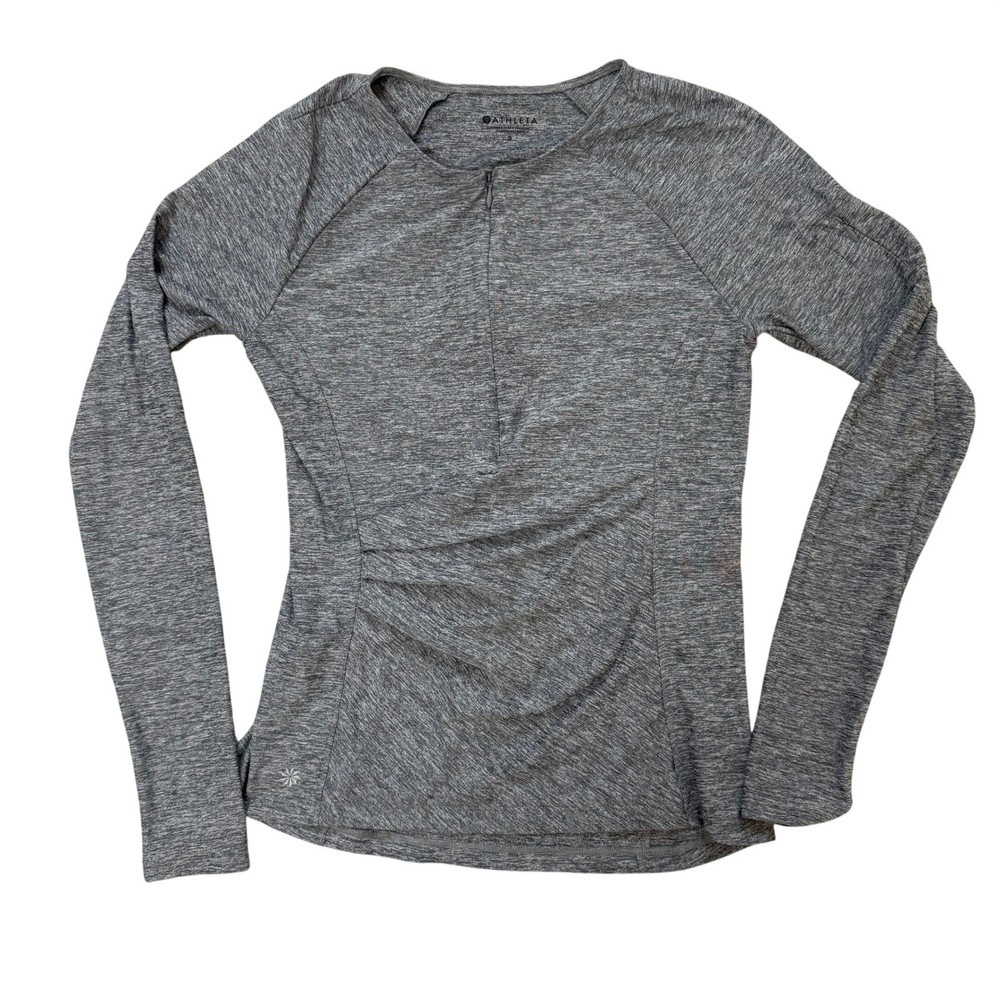 Athleta Womens Pacifica Illume UPF Gray Quarter Zip Long Sleeve Top Thumbholes S