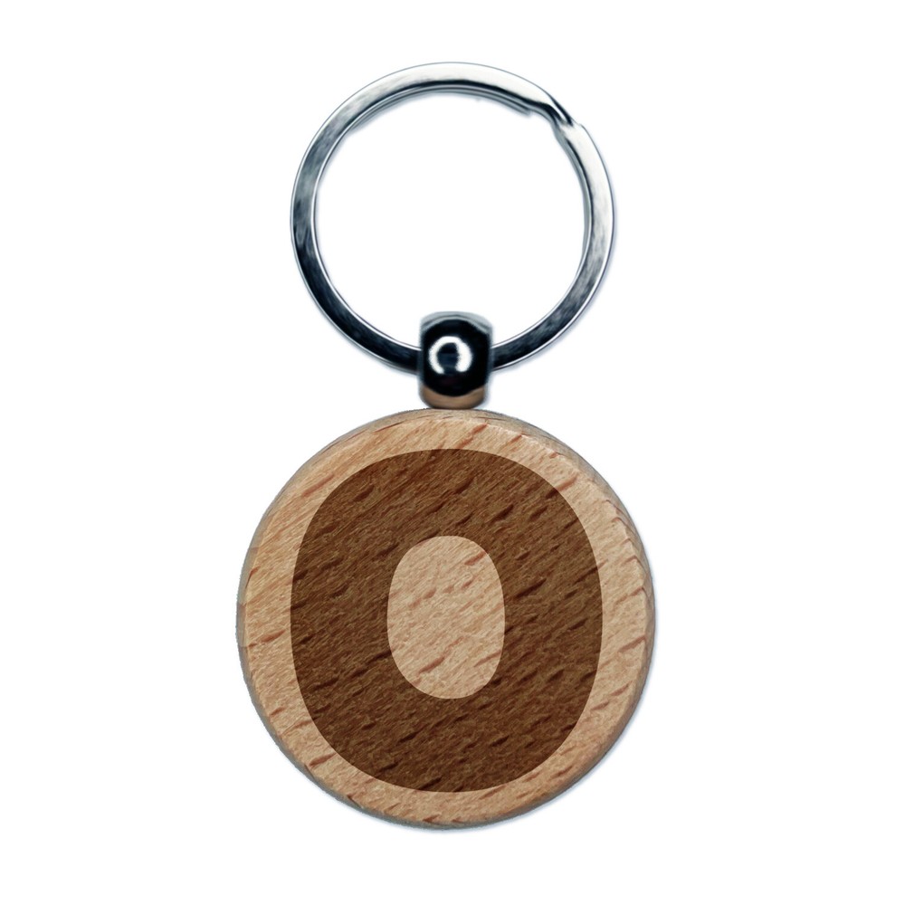Letter O Uppercase Fun Bold Font Engraved Wood Round Keychain Tag Charm
