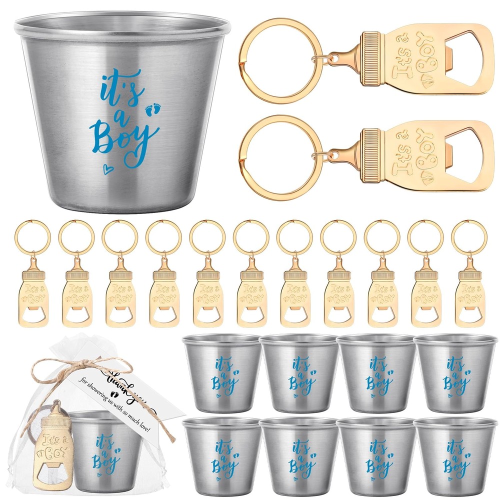 25 Sets Baby Shower Party Favors Bottle Openers Keychains Stainless Steel Sho...