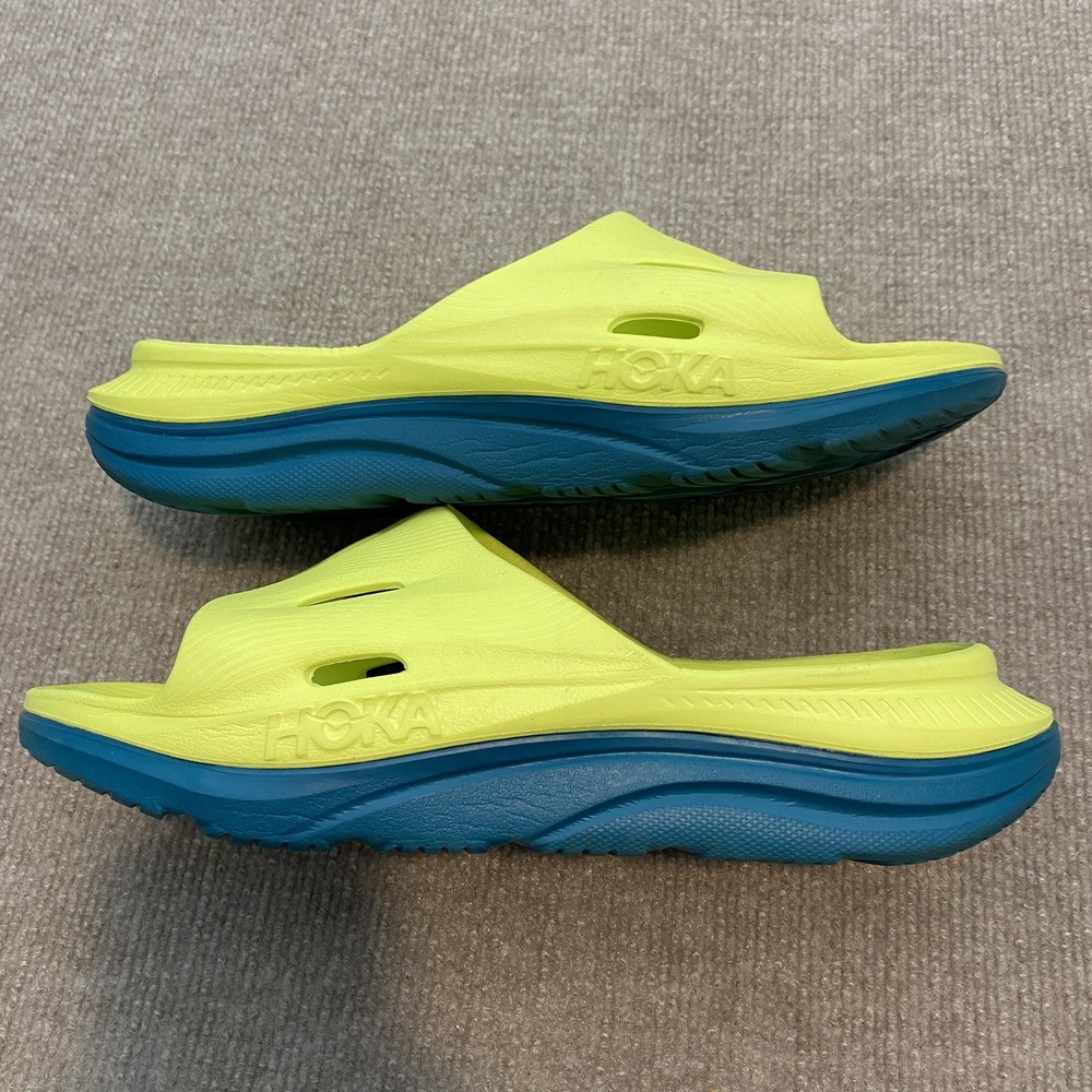 Hoka Ora Recovery Slide Sandals Mens Size 8 Womens 10 Yellow Blue Cushioned