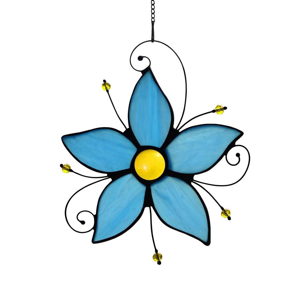 Stained Glass Window Hanging Flower Ornaments,Forget Me Not Blue Flower Sunca...