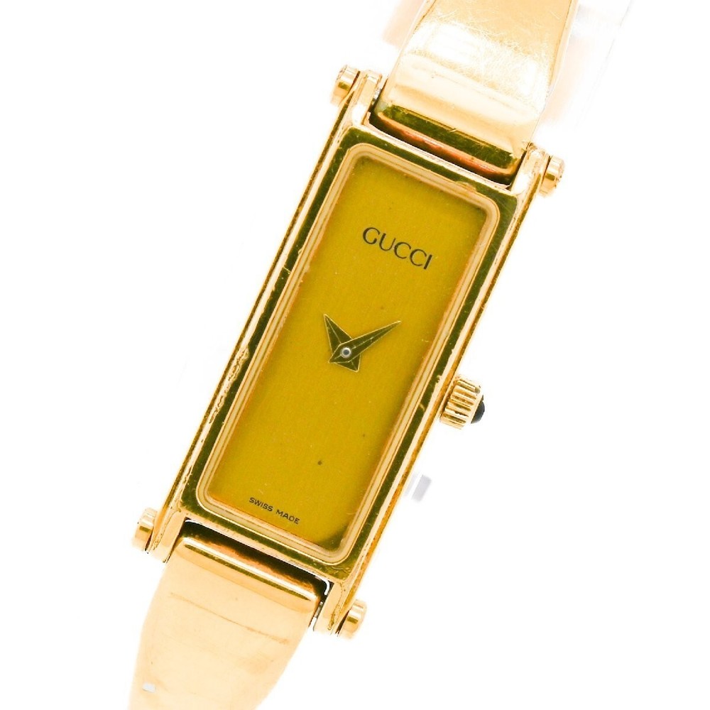 [Exc+5] Gucci 1500L Watch Ladies 12mm Rectangle Vintage Gold Used Working F/S