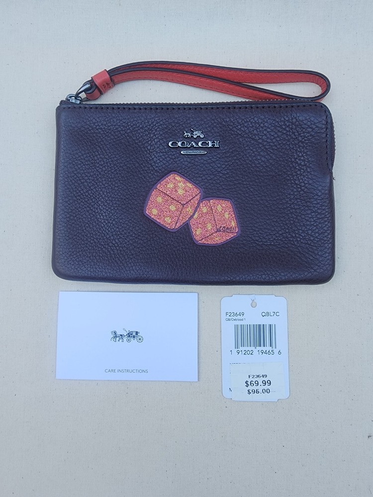 COACH Corner Zip Wristlet with Dice Motif F23649 New With Tags