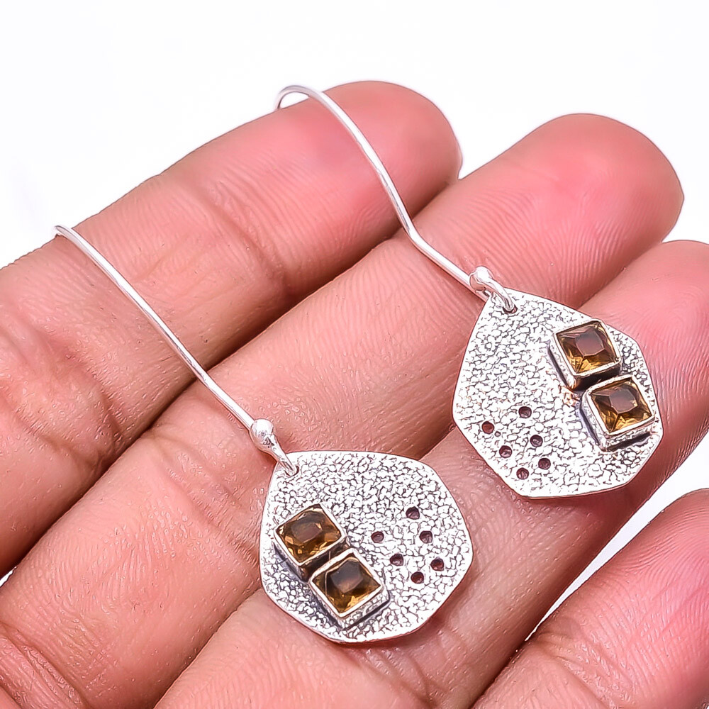 Smokey Gem 925 Sterling Silver Drop Earrings 1.95 Inch Romantic Valentines Day Jewelry Gift