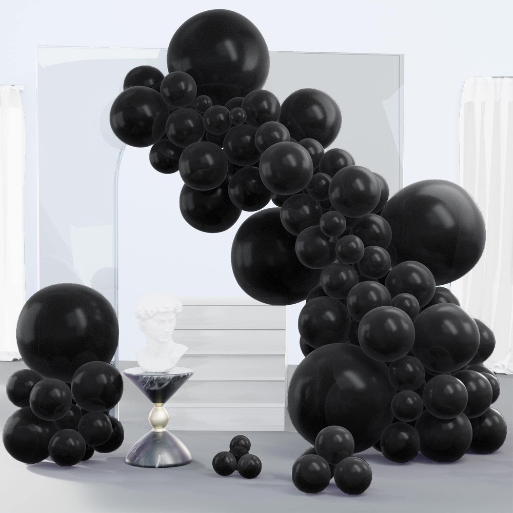 140-Piece Matte Black Balloon Set in Mixed Sizes Including 18 & 12 Inch