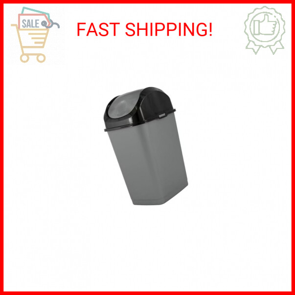Superio Small 2.5 Gallon Plastic Trash Can with Swing Top Lid, Compact Slim Wast
