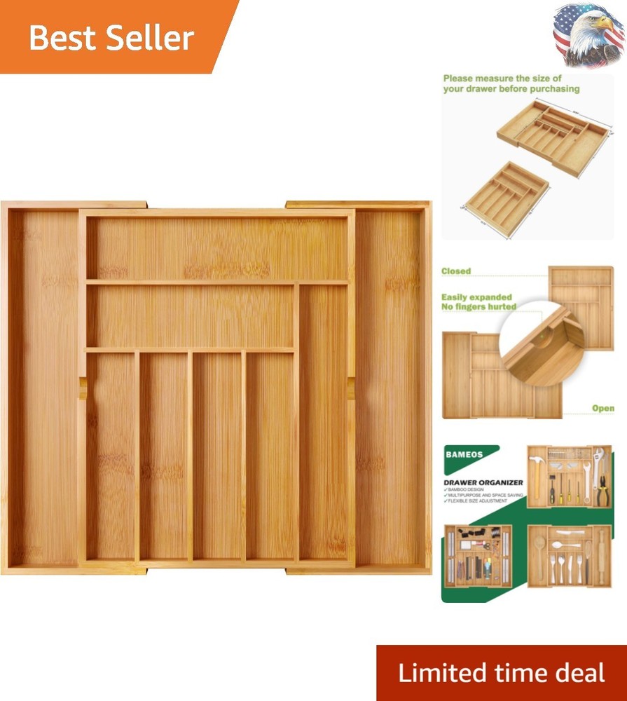 Elegant Expandable Bamboo Drawer Organizer with 9 Adjustable Compartments