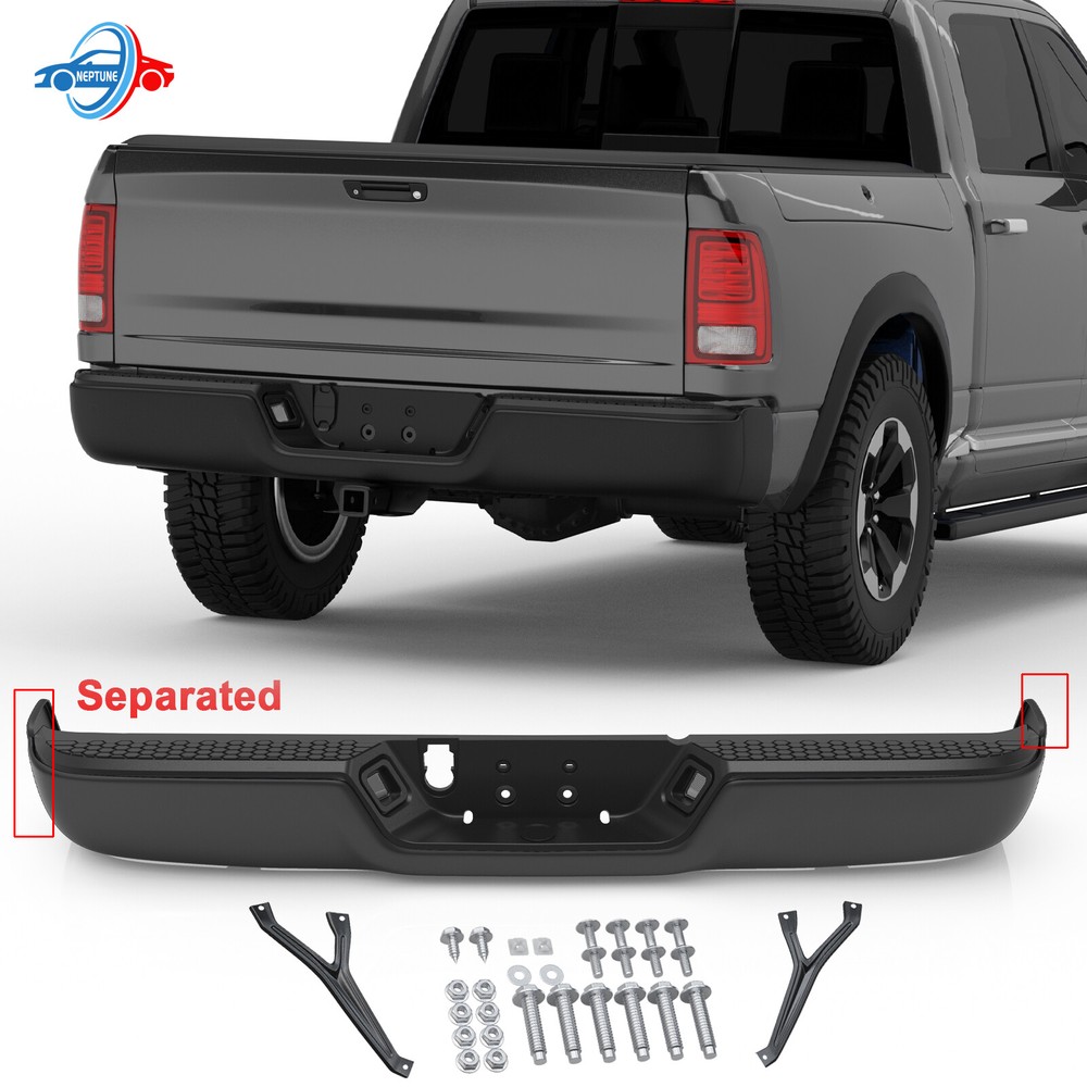 Black Separated Rear Bumper For 2009-2019 Dodge Ram 1500 2010-18 Ram 2500 3500