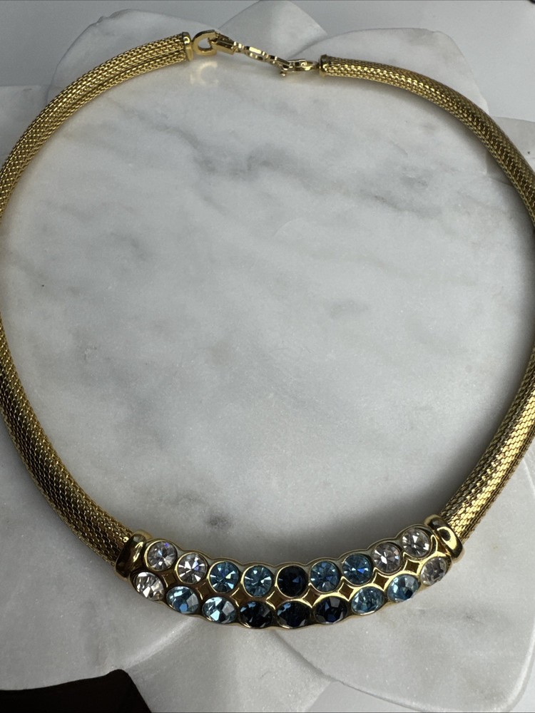 Christian Dior Gold Mesh Pearl Rhinestone Collar Necklace