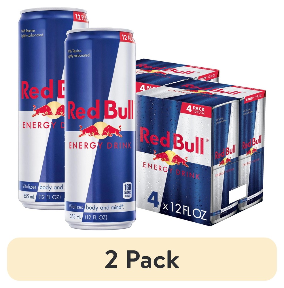(2 pack) Red Bull Energy Drink, 114mg Caffeine, 12 fl oz, Pack of 4 Cans