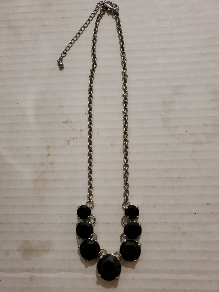 Black Faceted Chunky Beaded Chain Metal Necklace Fashion Costume Necklace