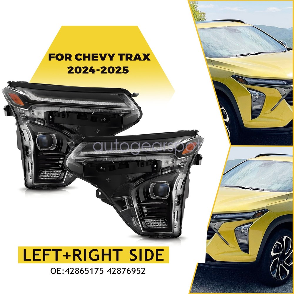 For 2024 2025 Chevy Trax Pair Side Headlight w/ LED DRL Projector 42876952