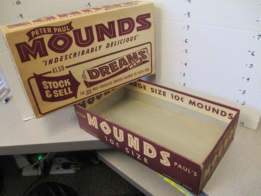 Vintage 1950s MOUNDS Peter Paul DREAMS candy bar box store display chocolate