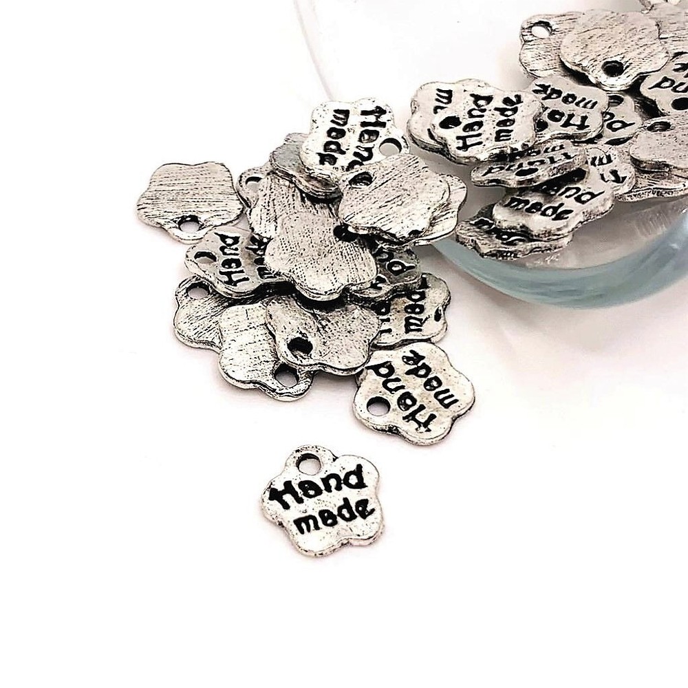 4, 20 or 50 pcs BULK Silver Handmade Flower Tag Charms -US Seller - AS310
