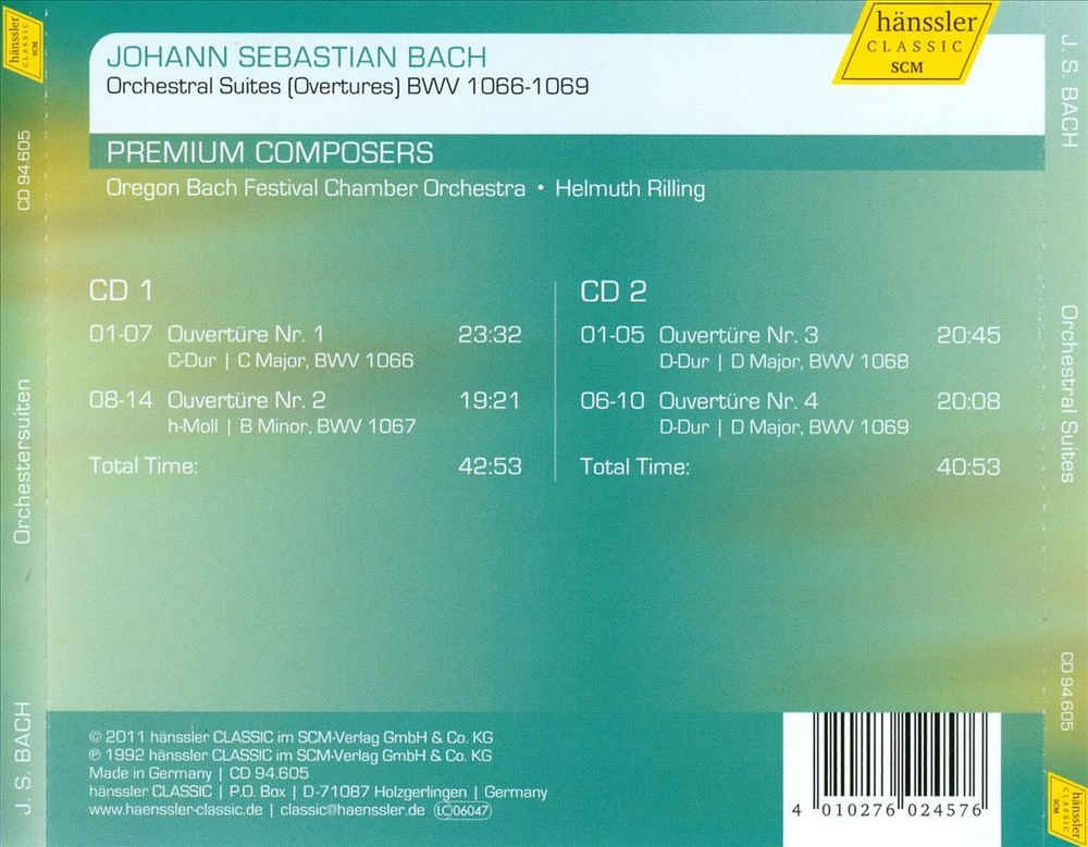 Bach Orchestersuiten 1-4 by Oregon Bach Festival Chamber Orchestra Helmuth Rilling