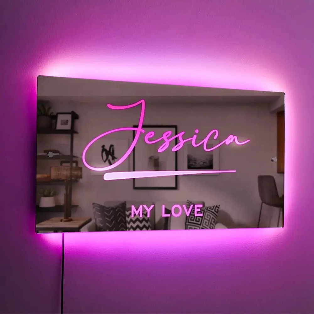 Personalised Name Mirror Sign | Christmas Gift | Custom LED illuminated Light-Up