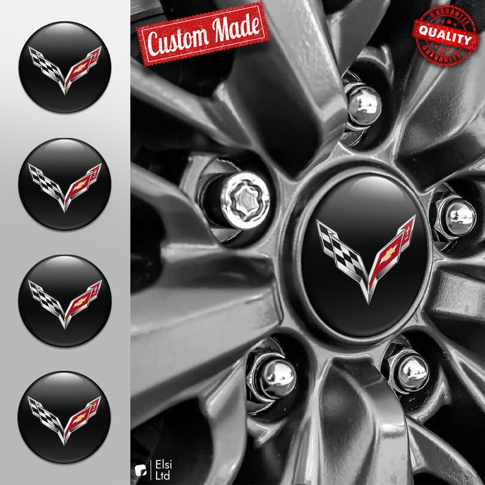 Corvette C7 Decals | 4pcs Set Wheel Cap Stickers | Custom Made Rim Emblems