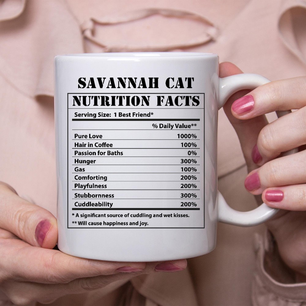 Funny Savannah Cat Gifts Nutritional Facts White Coffee Mug
